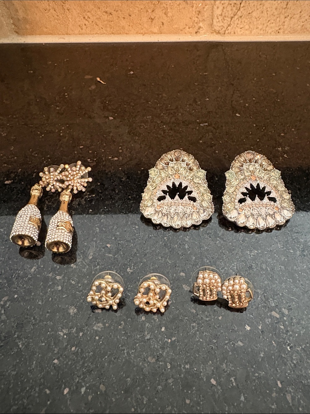 Gold-Tone Crystal Statement Earrings - Set of 5